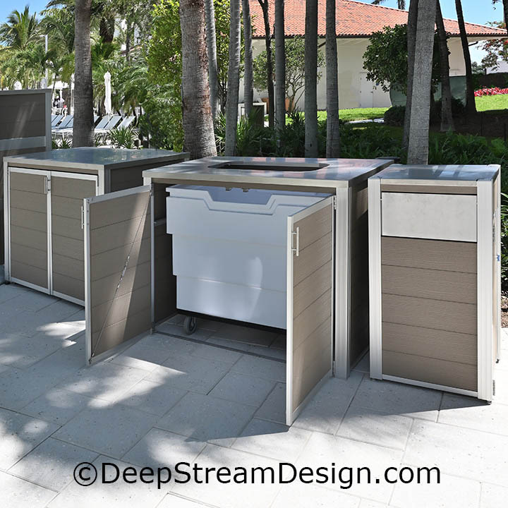 DeepStream custom fixtures an example of a used pool towel return cart cabinet made with recycled plastic lumber