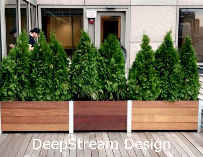 Adaptive design allows modification of modular wood planters to adapt from  planned dimension to the actual as built measurements