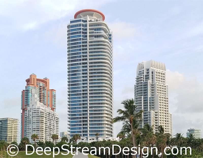 This iconic modern Miami Beach building selected DeepStreams' modern combination recycling and trash bins