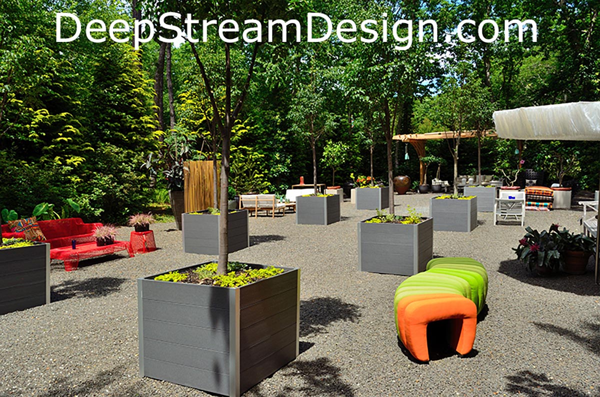 DeepStream Design recycled plastic lumber wood planters for trees at Long House Reserve Garden